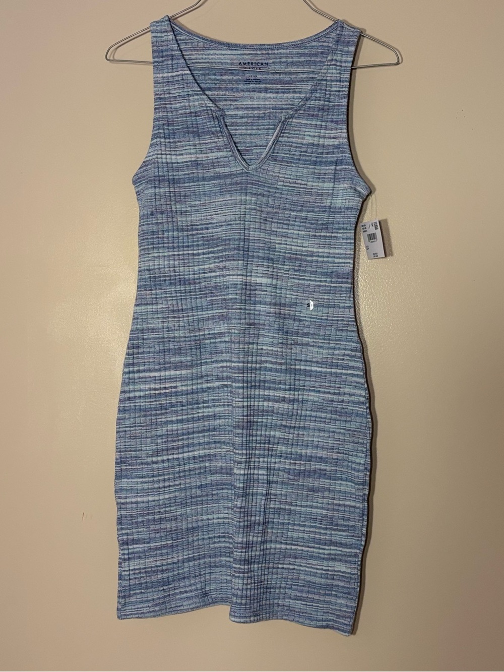 American Eagle Outfitters Heathered Light Blue Sleeveless V-Neck Mini Dress